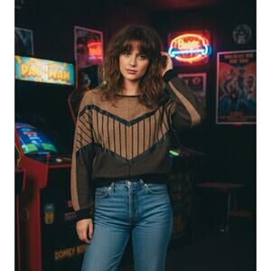 Vintage 80s Fine Lines by Hope Adams Geometric Sweater Vinyl Stripe Detail